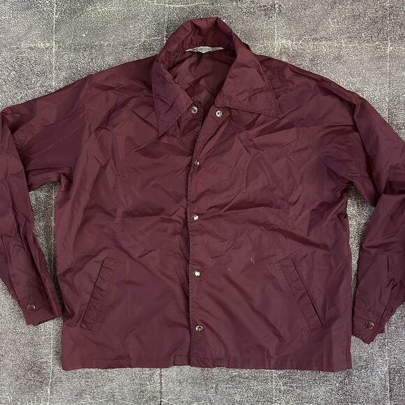 Men's Vintage 70's KMart Maroon Purple Windbreaker Coaches Button Up Jacket Sz L - Picture 1 of 4